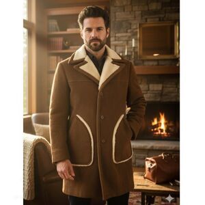 Vintage 70s Zero King Coat Brown Suede Sherpa Lined Wind Water Resistant Mens 42